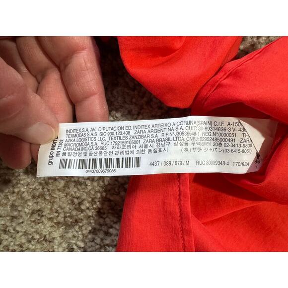 NWOT - ZARA WOMAN shirt, size Medium, puffy sleeves, crisp material, Red/Orange - Picture 8 of 8